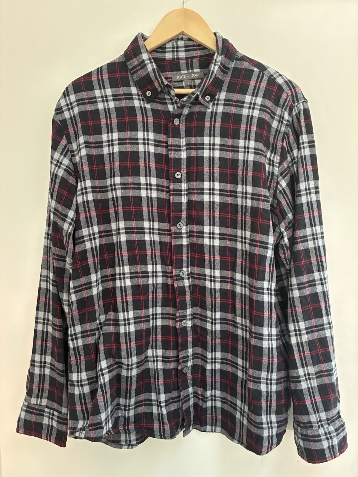 Slate & Stone Mens Cozy Plaid Flannel Cotton Button-Up Long Sleeve Shirt Black L