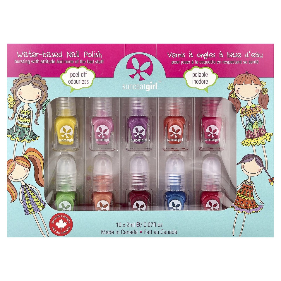 Suncoat Girl Water-Based Nail Polish Kit Party Palette 10 Pieces Cruelty-Free,