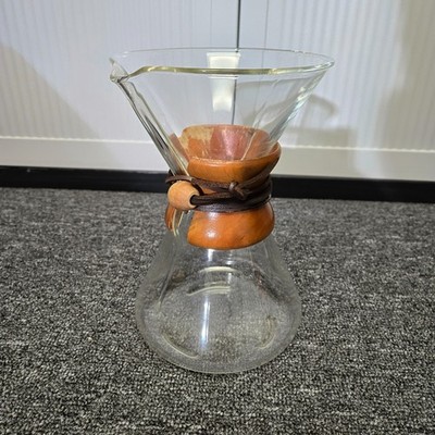 Vintage Chemex 8 Cup Coffee Maker Pyrex Glass Pour Over Wood Collar MCM USA Made