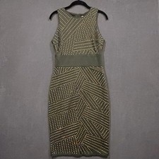 Bisou Bisou Dress 6 Olive Green Gold Stud Y2K Party Statement Holiday Metallic