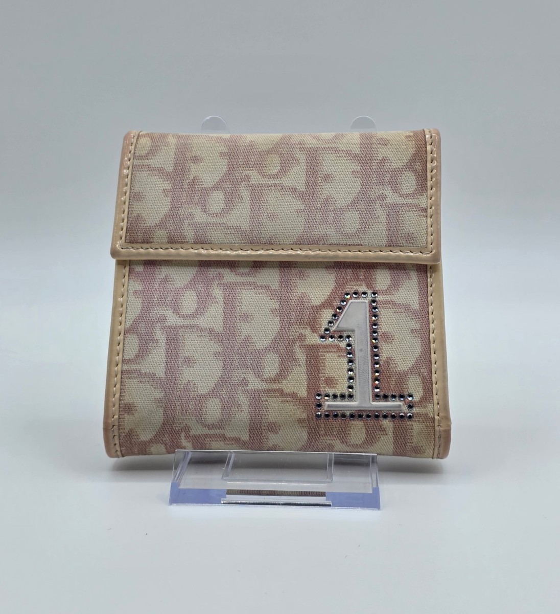 Christian Dior Trotter Wallet Pink Monogram Canvas Rhinestone #1