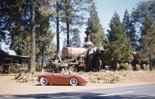 1950s Red Austin Healey Steam Engine Train California Mountains 35mm Slide