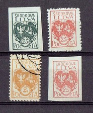 Briefmarken Mittellitauen. Sammlung 1920 4 alte meist postfrische Briefmarken