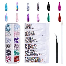 1848 Pcs Glass Nail Rhinestones Set(120+1728 pcs), Mix Colors Drop Shape 3x10...