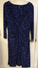 Chaps Blue Black Abstract Sheath Dress Ruched V-Neck Jersey Stretch Knee XL