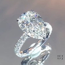 3 CT Pear Cut Moissanite VVS1 Hidden Halo Engagement Ring Solid 14K White Gold