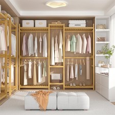 Image of Bamboo Garment Rack 8 Tier Storage Shelves Clothes Hanging Rack Bedroom Entryway