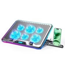 Aluminum Alloy RGB Gaming Laptop Cooler with 6 Fans and LCD Screen - 10 RGB M...