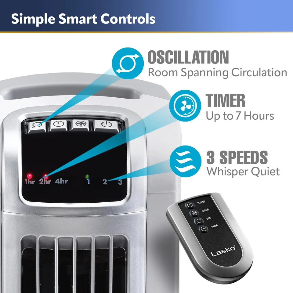Lasko Lasko-36 Torre Control Remoto, 3 Velocidades, Blanco (2510) Ventiladores Hogares, 36 Foto 3 de 4