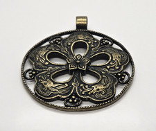 Large Metal Pendant Round Floral Design 2"