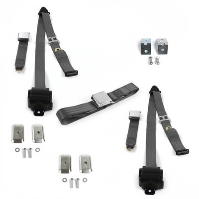 VW Type 2 Split 1949 - 1967 Airplane 3pt Charcoal Bench Seat Belt Kit w/ 3 Belts