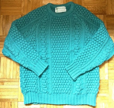 VTG  Chunky Fisherman Sweater - Malinmore - 100% Irish Wool - Teal
