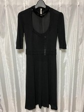 Prada Dress Midi Sleeve 2008 Black Viscose with Draped Front Elegant Formal