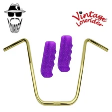 Original Lowrider 16" 22.2 D Handlebar Gold Custom 120mm Grips Sparkle/Purple