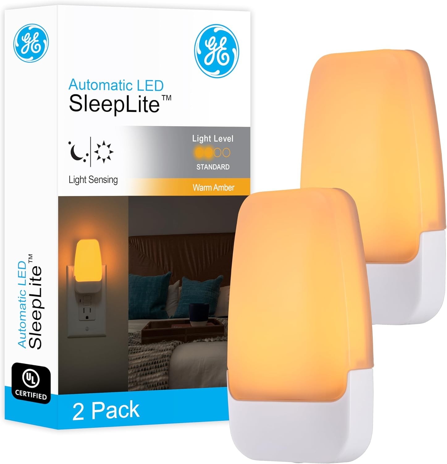 GE Warm Amber SleepLite Automatic LED Night Light, White