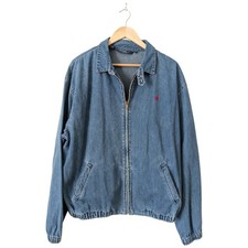 Vintage 90s Polo Ralph Lauren Denim Jacket XL USA Made Bomber Western Jean RARE