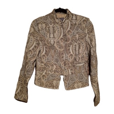 VTG Kenar Bohemian Brocade Gold Paisley Cropped Blazer Sz S Mandarin Collar Y2k