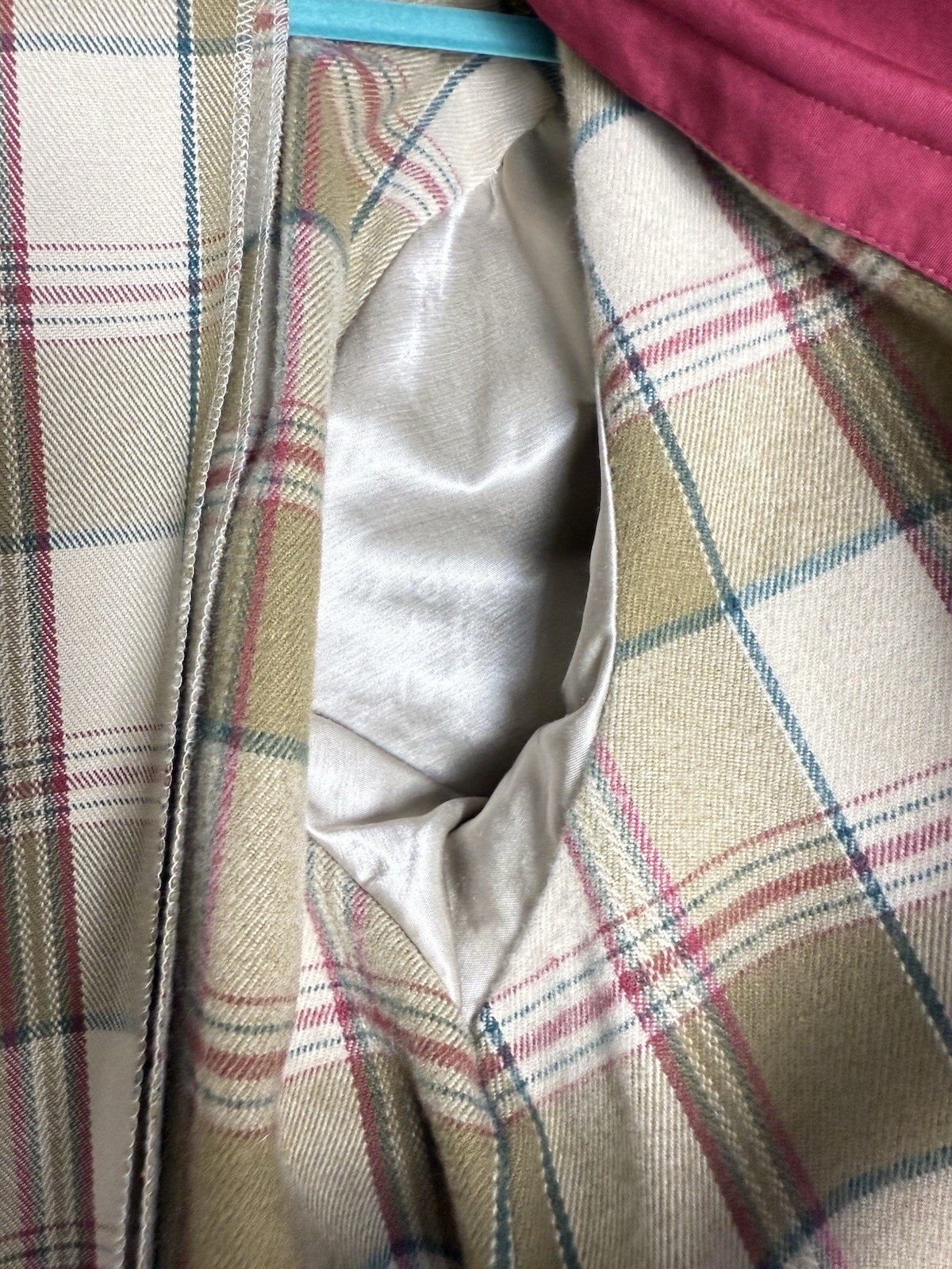 London Fog Towne Pink Red Utility Trench Coat Plaid Flannel Zip Lining 12 P LG