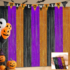 Halloween Party Decorations, 3 Pack Glittery Halloween Foil Fringe Curtains 3.3