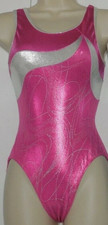 NWOT Axis Gymnastic Dance Tank Leotard Fl Cerise Silver Hologram Foil Ladies Sm