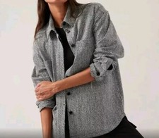 Athleta Braiden Textured Shirt Jacket Black White Oversized Athleisure Medium