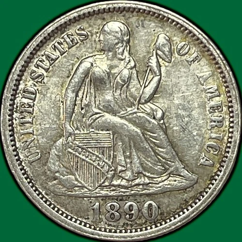 1890 Seated Liberty Dime Almost Uncirculated AU Coin #33568