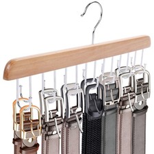 Wooden Belt Hanger Rack Organizer with 14 Hooks for Ties Tank Tops Belts