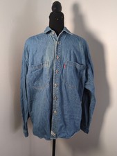 Vintage 90's Levi's Denim Button Up Long Sleeve Shirt, Medium Wash, Men's M