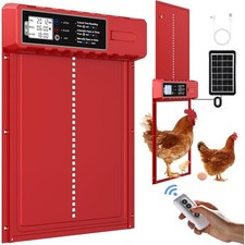 Automatic Chicken Coop Door Solar Powered with XL Large Size Red Auto Chicken