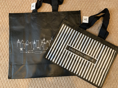 Saks Fifth Avenue tote bag shopper black white reusable new york nwt set of 2