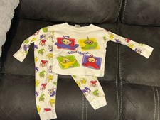 VTG 1998 Teletubbies 2 Piece Pajama Set Sz 3T Slim Fit Cotton All Over Print