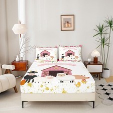 Cow Fitted Sheet Twin Size Kids Farm Animal Bedding Set for Boys Girls Teens ...