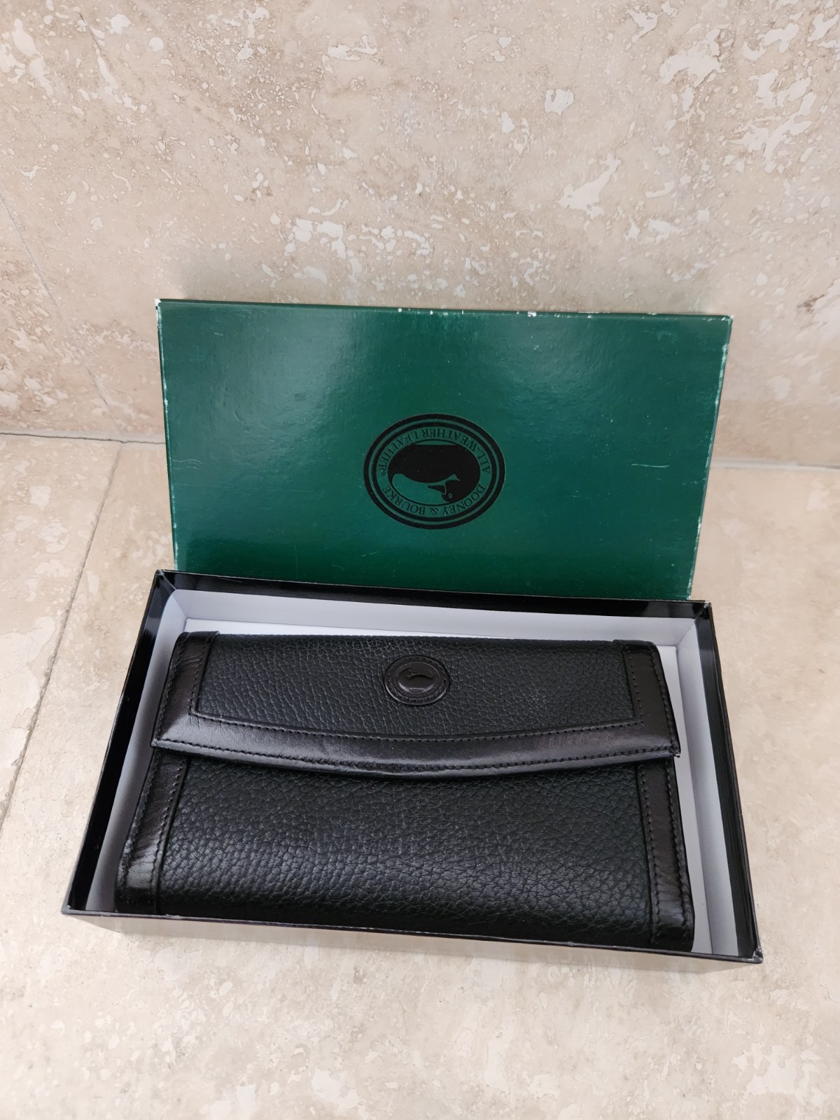 Vintage Dooney & Bourke Women Checkbook Coin Wallet AWL Black Leather Purse USA