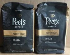 Peet's Brazil Ground Coffee 2 Large Packages Medium Roast