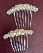 Vintage Wedding Hair Combs Faux Pearls Clear Teeth Set of 2