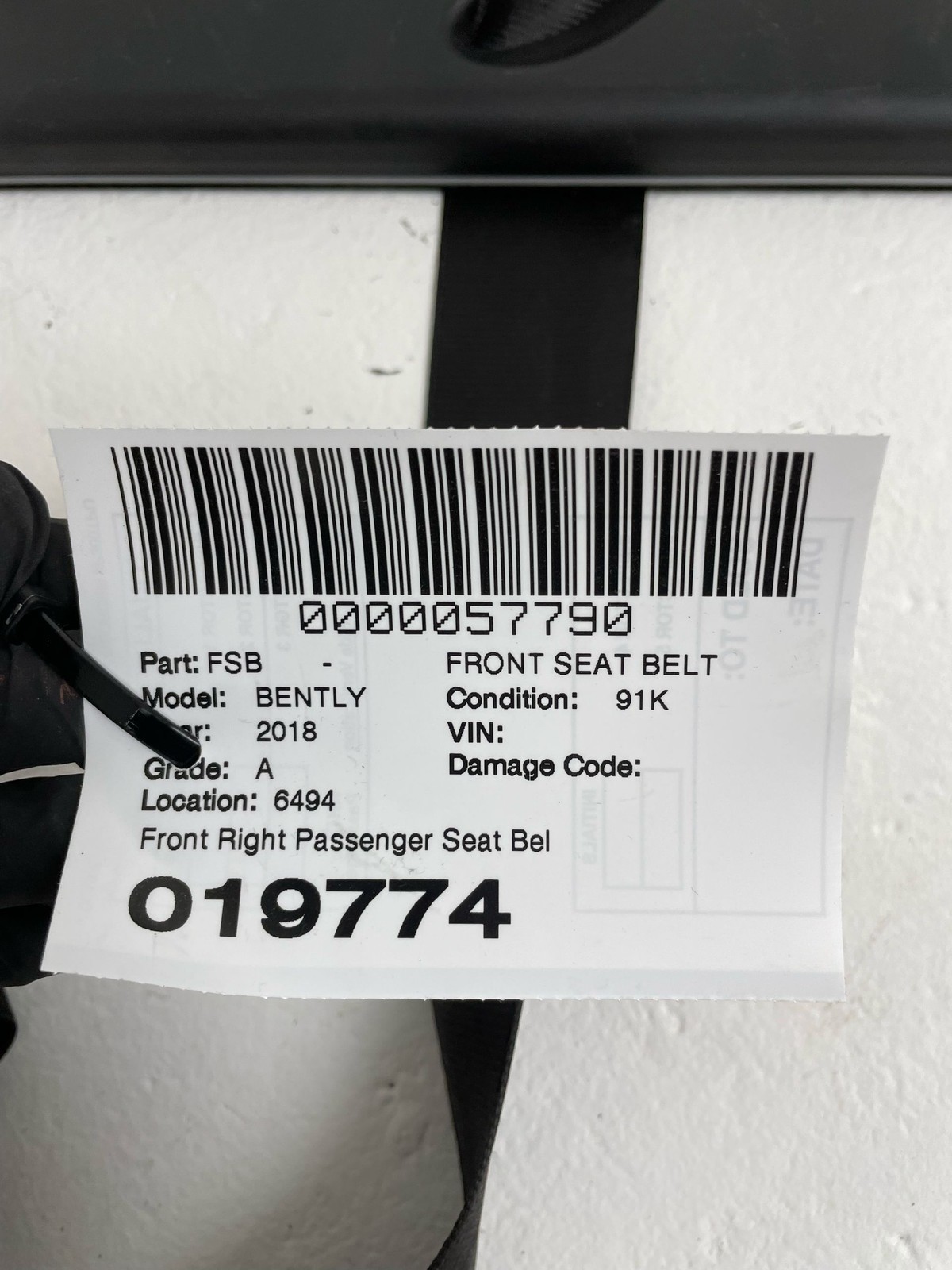 2015-2020 BENTLEY BENTAYGA Front Right Passenger Seat Belt Retractor Assembly