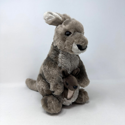Wild Republic Cuddlekins Kangaroo Plush Stuffed Animal Gray with Joey Cute 10''