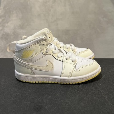 Nike Air Jordan 1 Mid Shoes Kids Size 12C Sail Yellow Sneakers FD8781-181