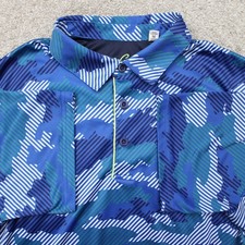 Robert Graham Polo Shirt Men Medium Blue Camo Classic Fit Polyester Short Sleeve
