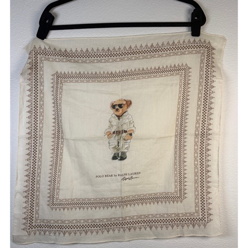 Polo Ralph Lauren Polo Bear Cotton Handkerchief Cream Brown Safari Bear 21x21