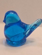 Small Blue Bird Of Happiness Vintage Hand Blown Art Glass Signed by Ron Ray 1988