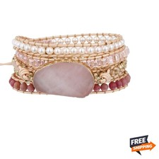 Women Boho Handmade Natural Stone Crystal Leather Bead Wrap Bracelets Collection