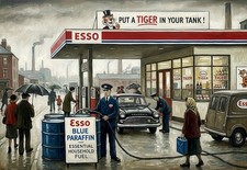 Esso petrol station Tiger in your tank Lowry-Inspired  Scene Print Poster