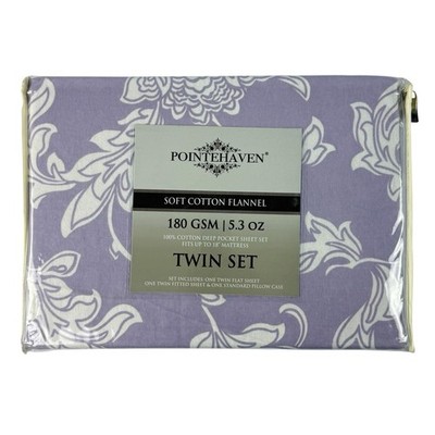 PointeHaven 180GSM/5.3oz Flannel Twin Sheet Set 100% Cotton Purple Floral New