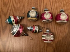 7 Vintage 1950’s Shiny Brite Stripe Christmas Ornament Lot*Double Indents*+ UFOs