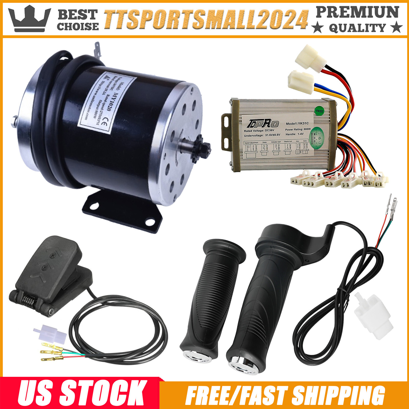 36V 800W Brush Motor Controller with Pedal Throttle Kit for ATV Quad Scooter Go Kart