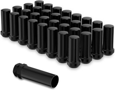 32x 2'' Black 9/16-18 Spline Tuner Racing Lug Nut Fit 94-11 Dodge Ram2500 Ram3500