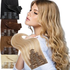 Echthaar Clip In Hair Extensions Haarverlängerung 8 Tressen Haarteile 120G Dick