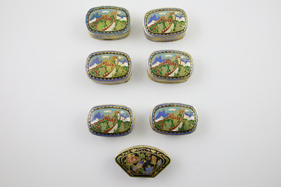 Cloisonné Trinket Pill Boxes -Oval & Fan Shape- Great Wall of China & Dragons