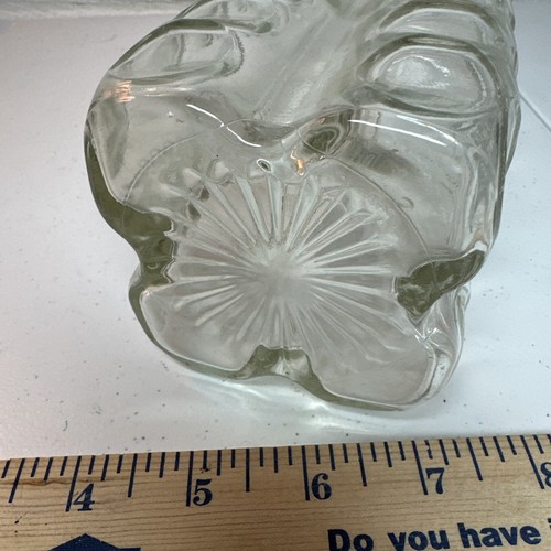 Vintage Clear Glass Bottle Bud Vase Thumb Pinch Pig Snout Rim 8" Thick Heavy - Picture 3 of 8